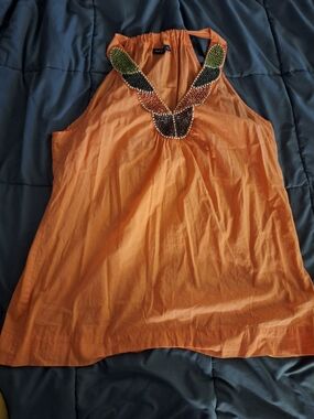 Orange Boho Beaded Halter Tank